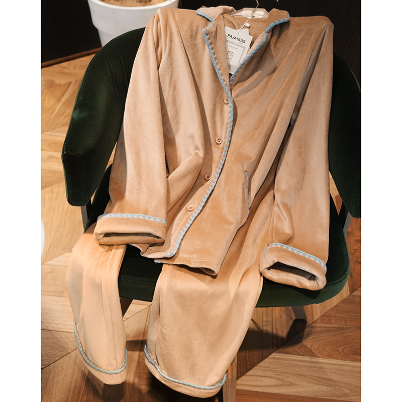 特价丝绒可外穿男女套装 秋冬加绒保暖情侣款睡衣裤家居服月子服|undefined