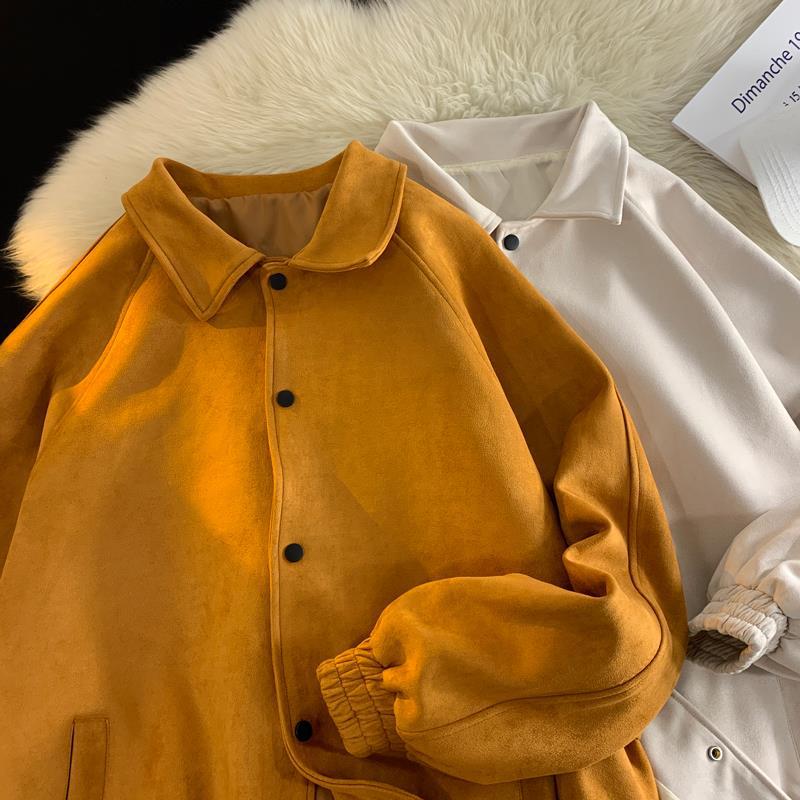 淘宝外贸批发麂皮绒2022年秋装款港风夹克宽松情侣装外套男装大码