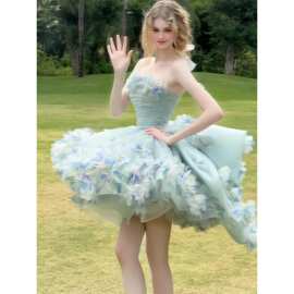 晚礼服女小个子抹胸学生日成人礼艺考森系超仙蓬蓬公主裙晨袍新娘