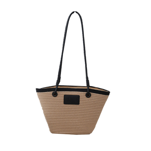 New minimalist woven tote bag, classic grass-woven bag, retro-style vacation leisure beach bag, summer shoulder bag