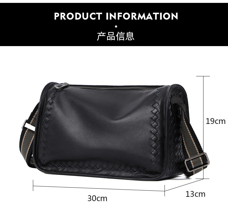 Túi đeo chéo nam da thật dệt đan 29×11×17 cm — Màu đen da bò, Màu đen da cừu chi tiết 10