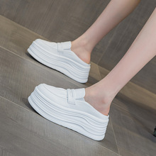 包头半拖鞋女2025夏季外穿真皮厚底百搭松糕休闲懒人凉拖鞋子新款