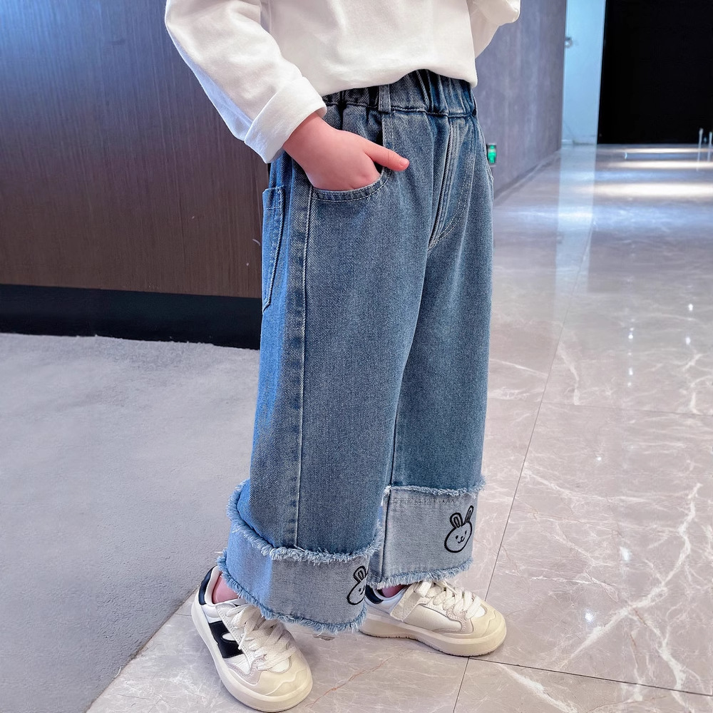 Nuevos jeans de chicas primavera y otoño de piernas anchas pantalones de primavera para niños pantalones rectos de chicas pantalones chinos image 3