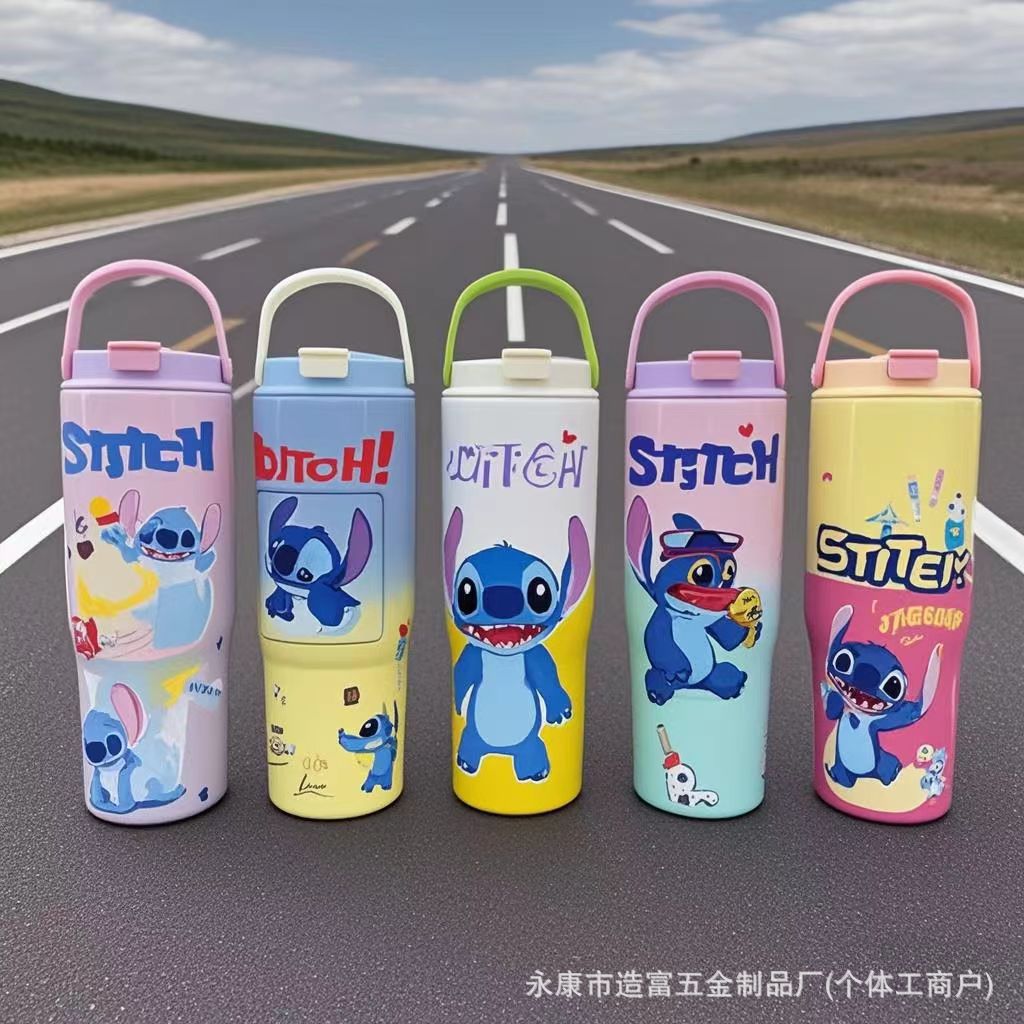 Nuevo termo de acero inoxidable 304 transfronterizo, anime de dibujos animados, copa de hielo, taza de coche portátil al aire libre, taza de gran capacidad