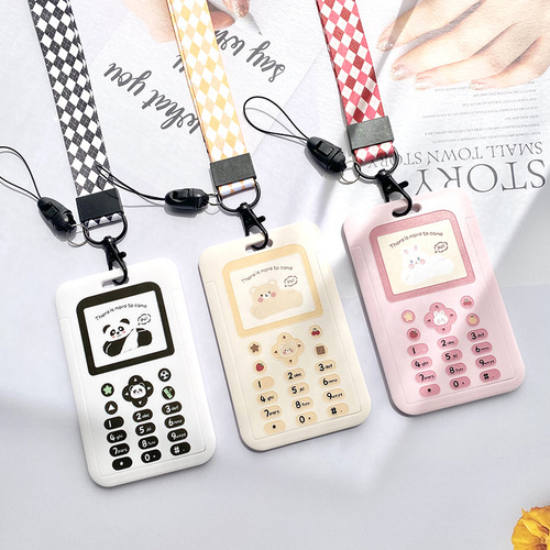 ins cartoon cute bear card set Japanese and Korean simple with lanyard tag student meal card ID set bus card set