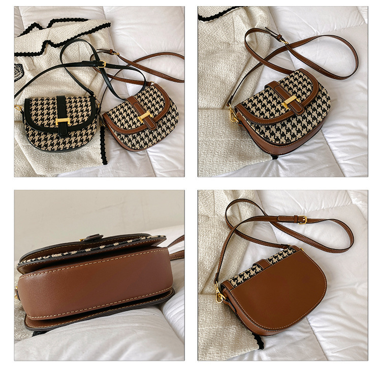 2023 Frühjahr neue Live-Übertragung Satteltasche karierte Umhängetasche Textur Hahnentritt einzelne Schulter Umhängetasche Damentasche_voghion.com