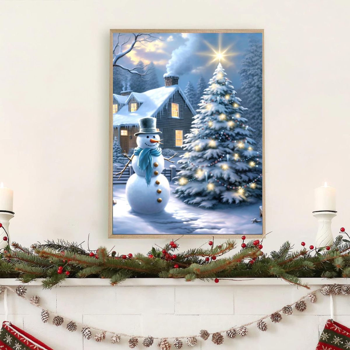 Minería caliente transfronteriza Pintura de diamantes de Navidad Pegatinas de ladrillo 5d con marco Punto de Cruz hecho a mano Sala de estar Decoración de pared Pintura colgante