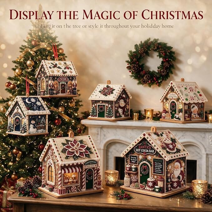 New 3D Wooden Christmas House Diamond Art Kit, Christmas House Diamond Painting