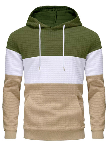Cross-border Amazon New European and American Style Men's Color-Block Plaid Hoodie Long-Sleeved Hooded Sweatshirt Casual Sportswear Top for Men