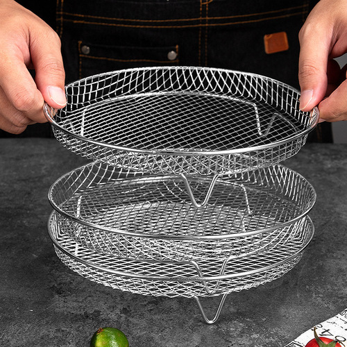 304 stainless steel drying and steaming rack, three-layer baking and steaming pushable rack, drying and dehydrating rack, food frying basket, air pot basket