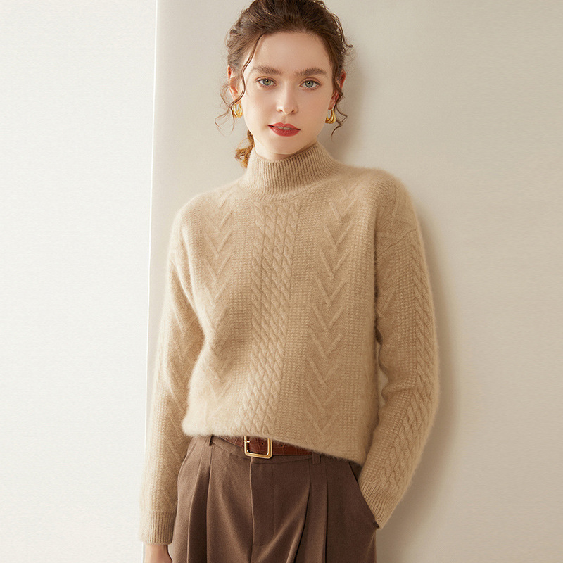 Half-high Collar Thickened Cashmere Knitted Base Shirt Women's Long-sleeved Sweater Twisted Design All-match Skin-friendly Warm Top