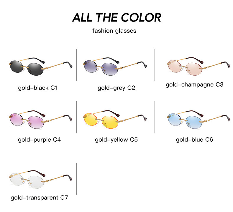 40g Weight Frameless Glasses Structure Sunglasses Classification Ac, UV400 Protection Lens Material Oval Frame Glasses Style Outdoor, Travel Occasion Solid Color Pattern All Seasons Season Unisex Gender Simple Style, Classic Style Style Simple Style Classic Style Solid Color Ac UV400 Protection Oval Frame Frameless Women's Sunglasses 8