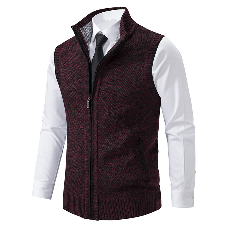 2024 Spring and Autumn New Solid Vest Coat Men's Casual Standing Collar Sleeveless Knit_voghion.com