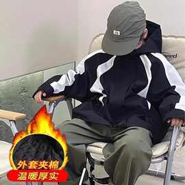 2024新款男女童熊猫色冲锋衣中大童夹棉加厚秋冬保暖女孩爆款外套