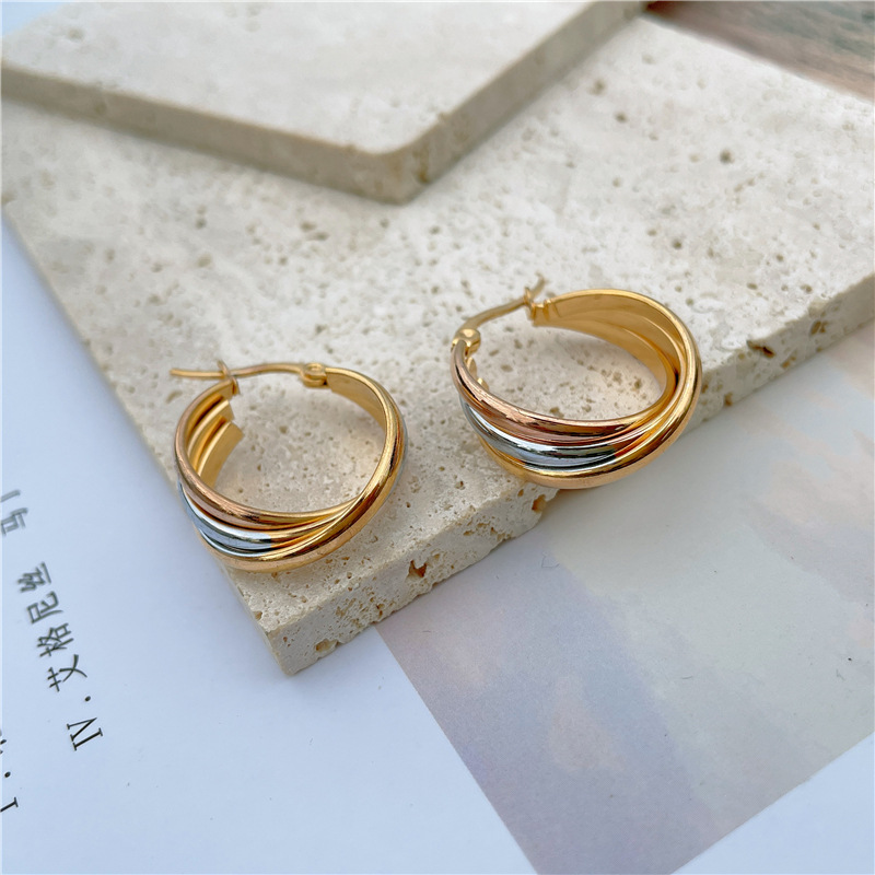 9g Weight Earrings Classification Street Occasion Stainless Steel Material Geometric, Circle Pattern Women'S Gender Round, Ellipse Design Simple Style Style Gold, Silver Color Simple Style Geometric Circle Stainless Steel Round Ellipse Earrings 7