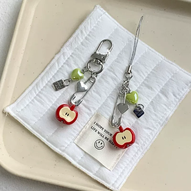 【G Luck Flat Fruit】Ручная подвеска на цепочке, мобильная подвеска с бусинами, цепочка для фотоаппарата, милая инстаграм-девочковая — сердце, нишевый стиль
