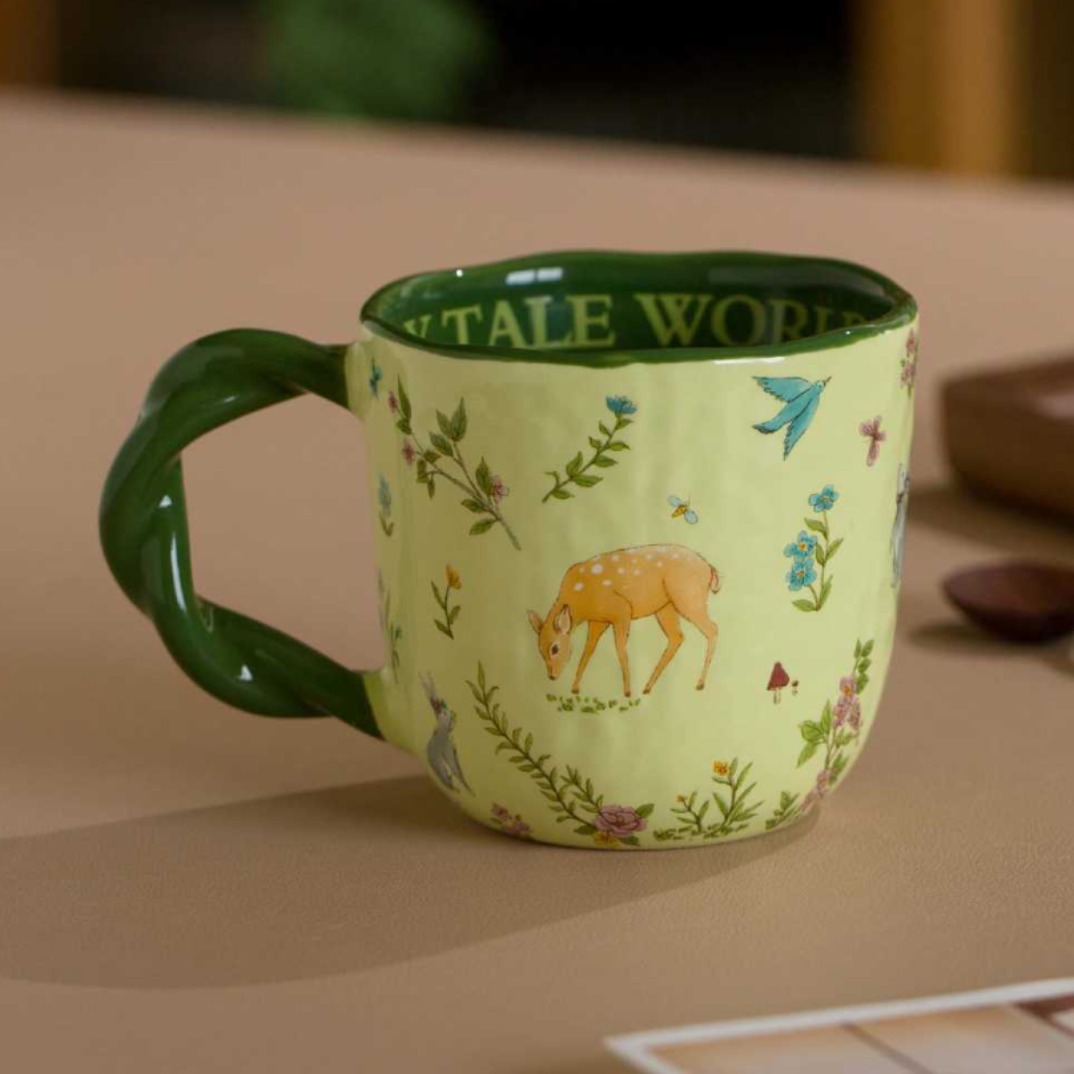 Tejido de madera taza de cerámica doméstica de oficina creativa manipulación de dibujos animados taza de agua taza de café de leche