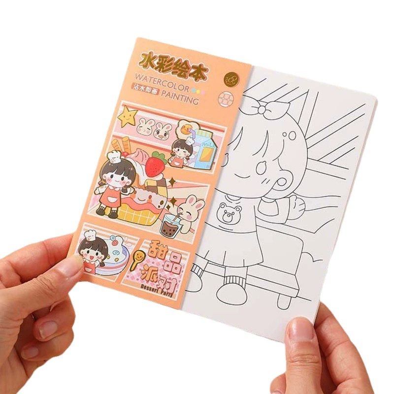 Детский мультфильм акварель раскраска книга с картинками детский сад раскраска Милая граффити книга с картинками образовательное просвещение портативная картинная книга