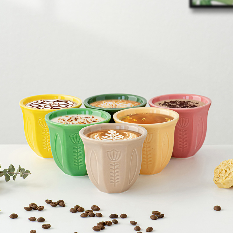 Middle East Hot-Selling Embossed Tulip Arabic Ceramic Coffee Cup 100Ml180Ml250Ml Flower Tea Cup Middle East Hot-Selling Embossed Tulip Arabic Ceramic Coffee Cup 100Ml180Ml250Ml Flower Tea Cup