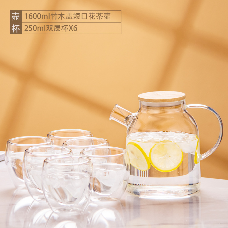 Tetera de vidrio resistente al calor tetera de bambú de gran diámetro olla engrosada tetera de flores y hierba tetera de gran capacidad hervidor de agua fría tetera hirviendo