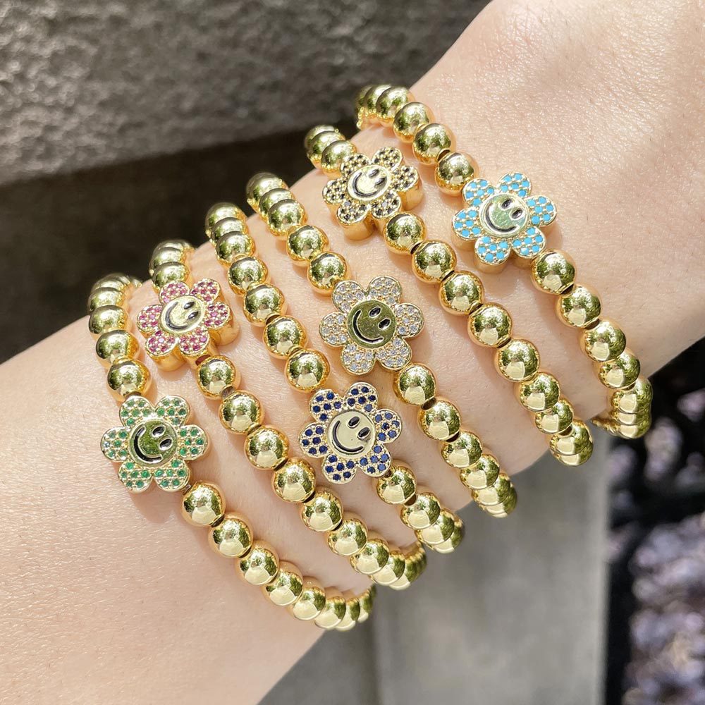 Fashion Copper Smiling Face Flowers Bracelet Daily Zircon Copper Bracelets