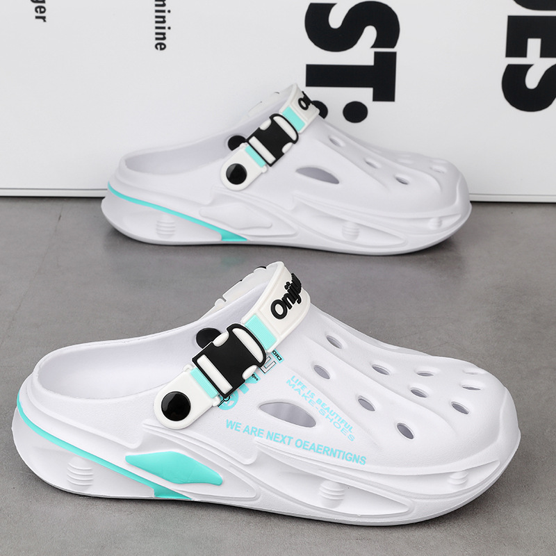 Pantuflas verano para hombre nuevo estilo suela gruesa para aumentar la sensación de pisar la mierda, zapatos con agujeros de Baotou, sandalias antideslizantes al aire libre y resistentes al desgaste