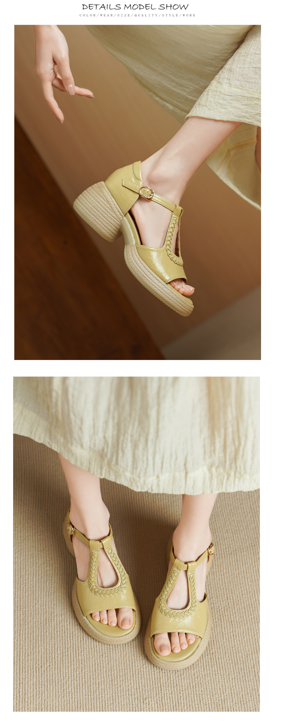 Sandal cao gót nữ mũi cá hở ngón, đế dày da cừu, gót 9 cm — màu trắng ngà chi tiết 9