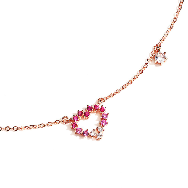 White Copper Material Heart Shape Pattern Simple Style Heart Shape White Copper Inlay Zircon Pendant Necklace