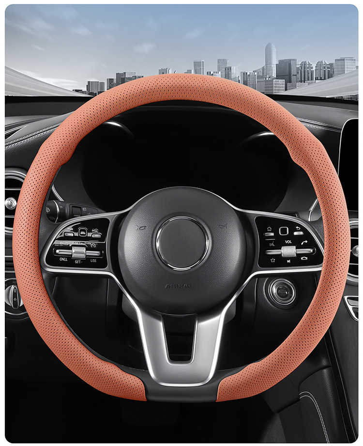 9D Perforated Nappa Leather Steering Wheel Cover, Same Style as Supercars, Universal for All Seasons, Car Interior Handle Cover, 9D Perforated Handle Cover