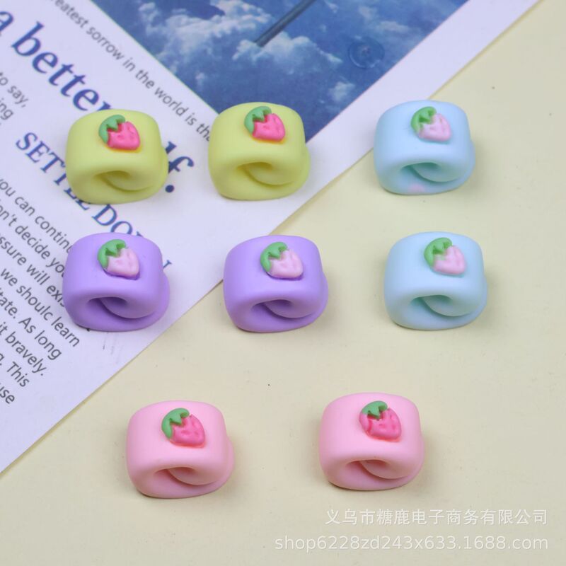 Mini Strawberry Flower Roll Cheese Food Toy Resin Accessories Cream Glue DIY Mobile Phone Case Key Chain Hairpin Hole Shoes