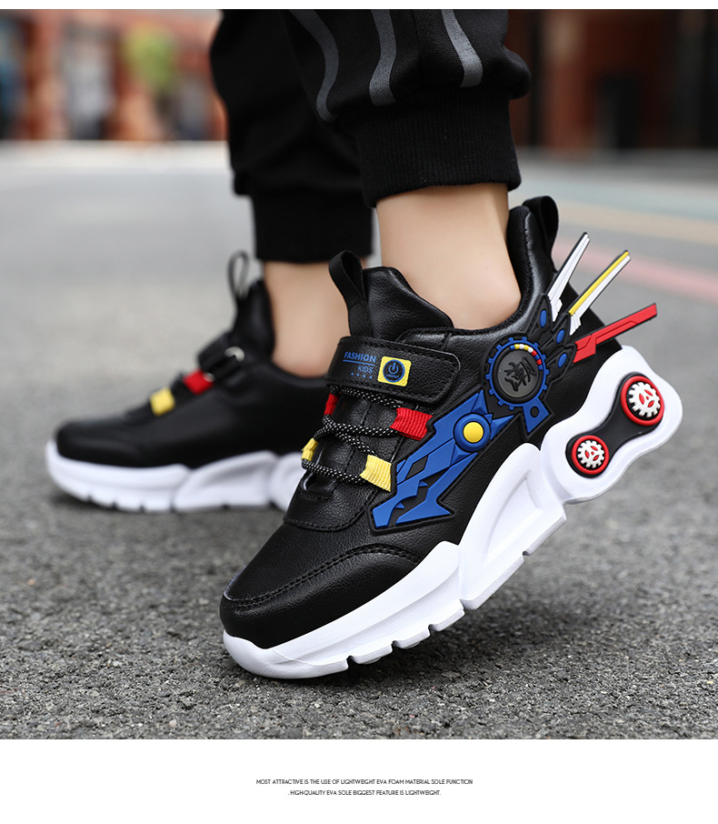 Spring And Autumn New Children's Leather Sports Casual Shoes Cartoon Mech Trend Student Shoes display picture 1