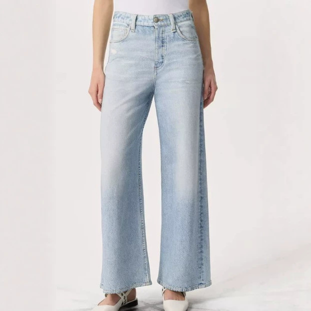 Guess qadın cins şalvarı, yüksək bel, düz kəsik, yuyulmuş denim