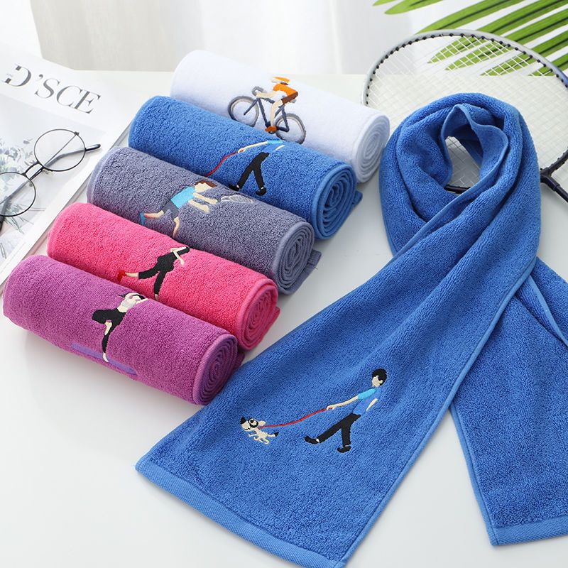 Sports Towel Pure Cotton Bath and Shower Extended 110cm Yoga Running Gym Adult Sweat-Absorbent Embroidered Logo