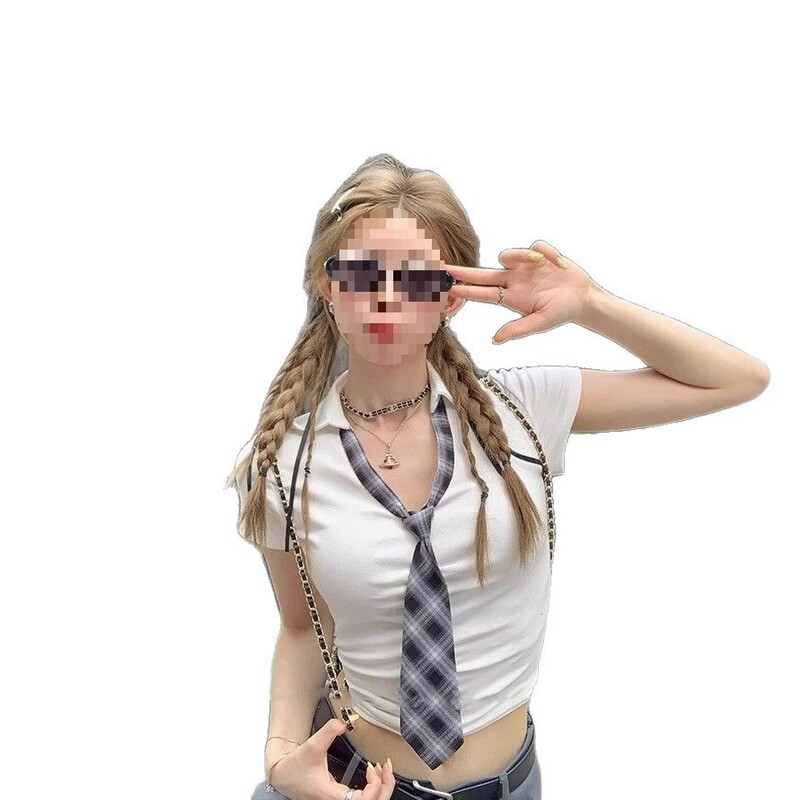 美式辣妹穿搭时尚套装女2025新款POLO领带拼接短袖高腰短裙百褶裙|undefined