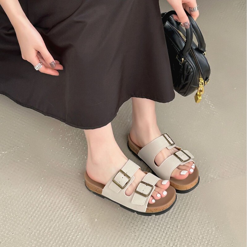 アマゾンのクロスボーダーの布ケンのスリッパのカジュアルな一字のスリッパの女性の夏の外はボケンの靴のベルトのバックルの半引きのサンダルを着ます。|undefined