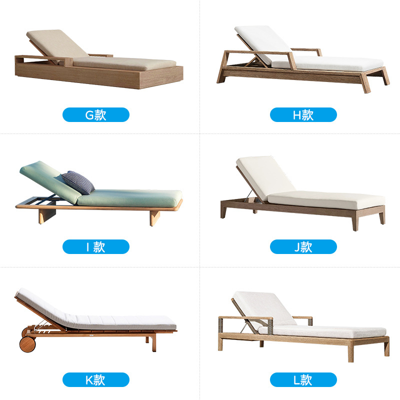 TECA al aire libre tumbado cama de ocio individual reclinable impermeable a prueba de sol piscina reclinable sofá cama de madera maciza muebles de patio image 2