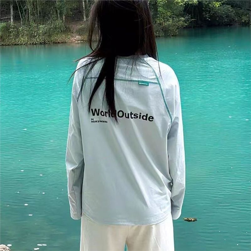 Ice Blue Sun Protection Long-Sleeved T-Shirt for Men and Women, New Summer Casual Sports Cycling Clothing, Outdoor Cool Trendy Tops