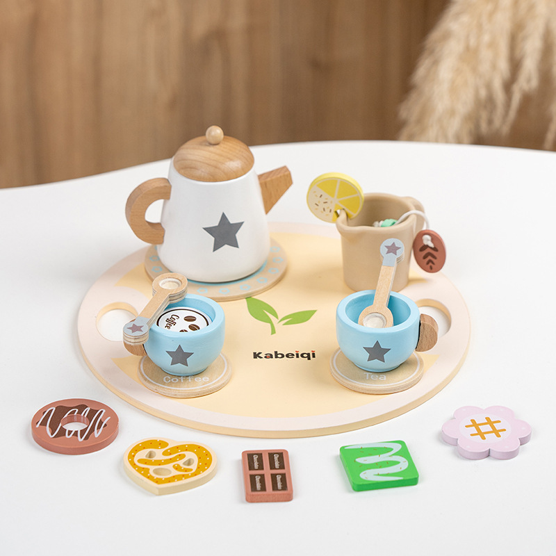木のシミュレーションの午後のお茶の子供の茶器のシミュレーションの赤ちゃんのままごとは社交能力に付き添っておもちゃを鍛えます。|undefined