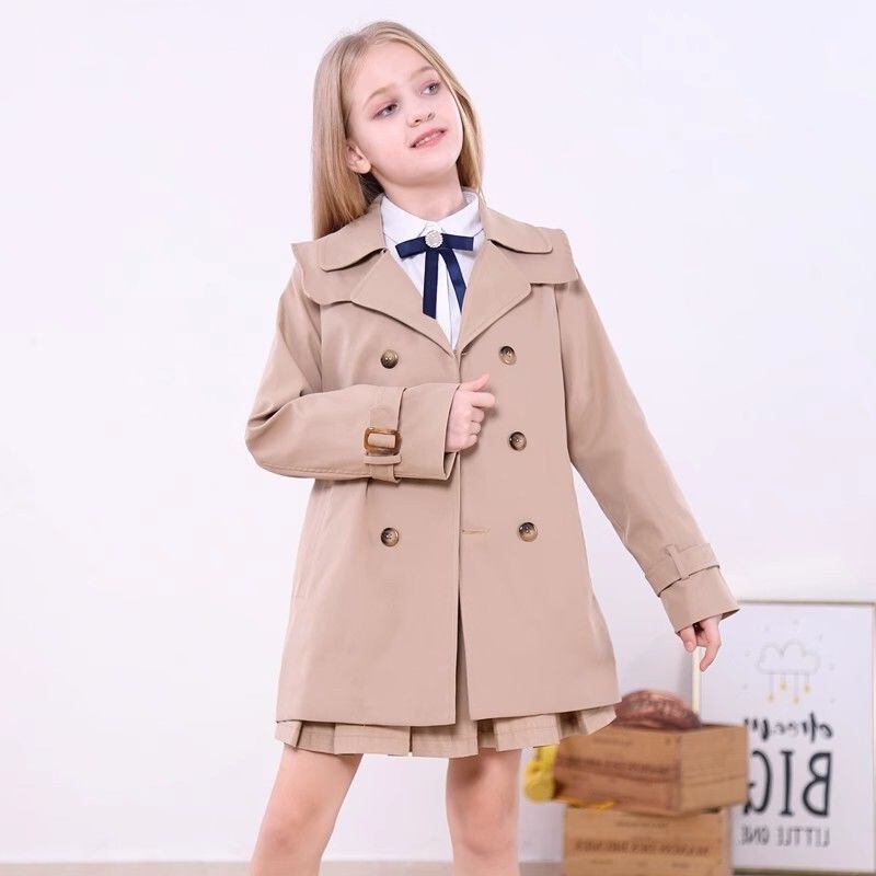 Children's Clothing Girls Boys 2025 Windbreaker Waterproof Windbreaker Double-Breasted Classic Belt Outwear Jacket Dress Outwear