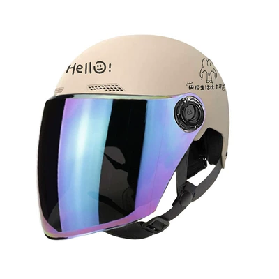 Motosiklet kaskı (dəbilqə) Women, Motorcycle Helmet for All Seasons - 3c-certification-spring-and-summer-lucky-rabbit-light-apricot-changcai-one-size-fits-all