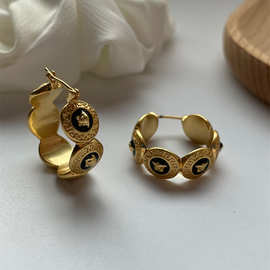 时尚流行中古风夸张大耳圈欧美个性高级感黑色滴油耳饰品