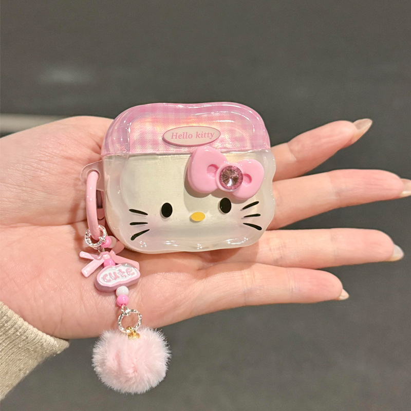 Cartoon Pink Kitty Cat Bow Suitable for Apple AirPods 4Th Generation Earphone Protective Case Pro3 Earphone Shell