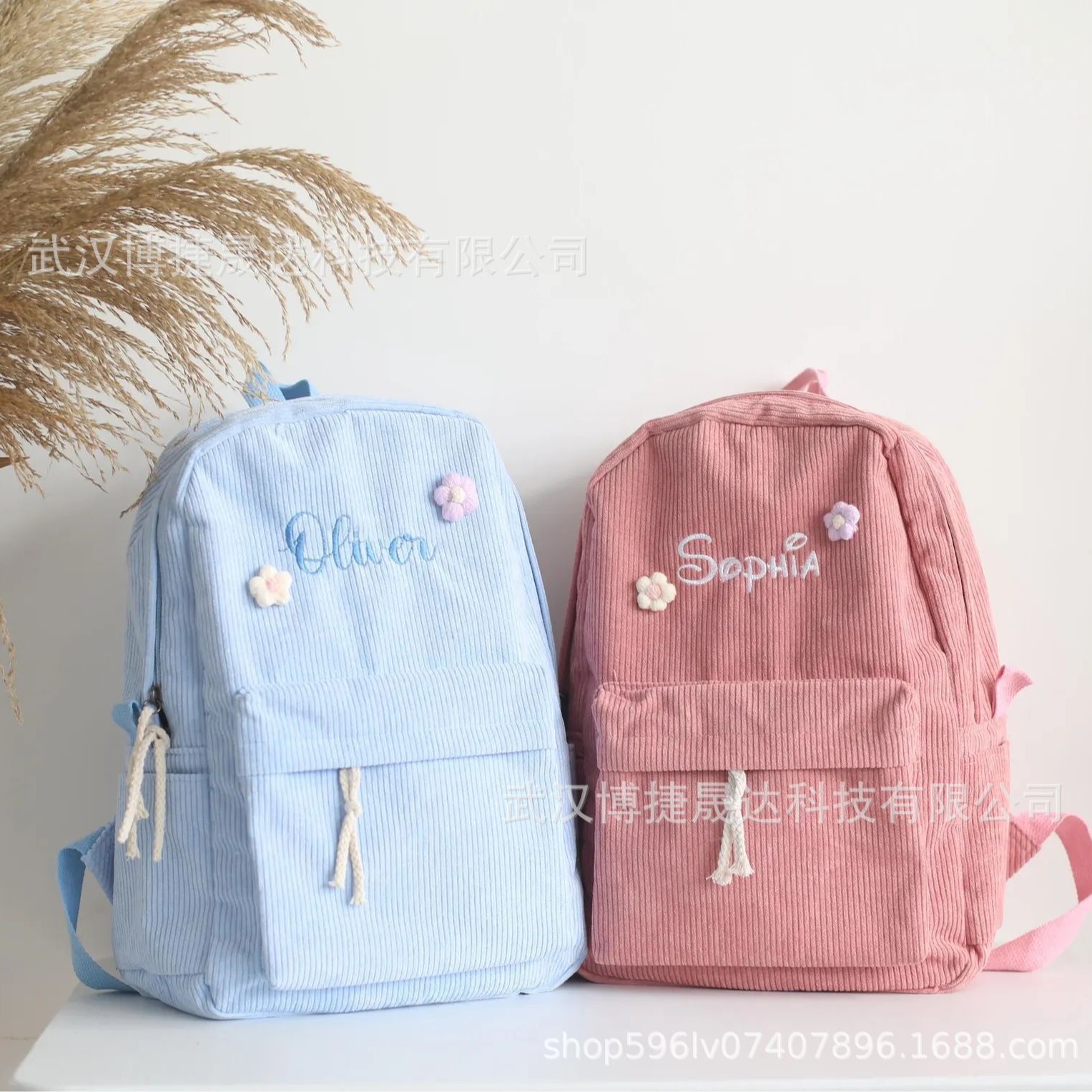 etsy个性化刺绣款 书包学生原宿百搭条绒 高中双肩包背包 学院风