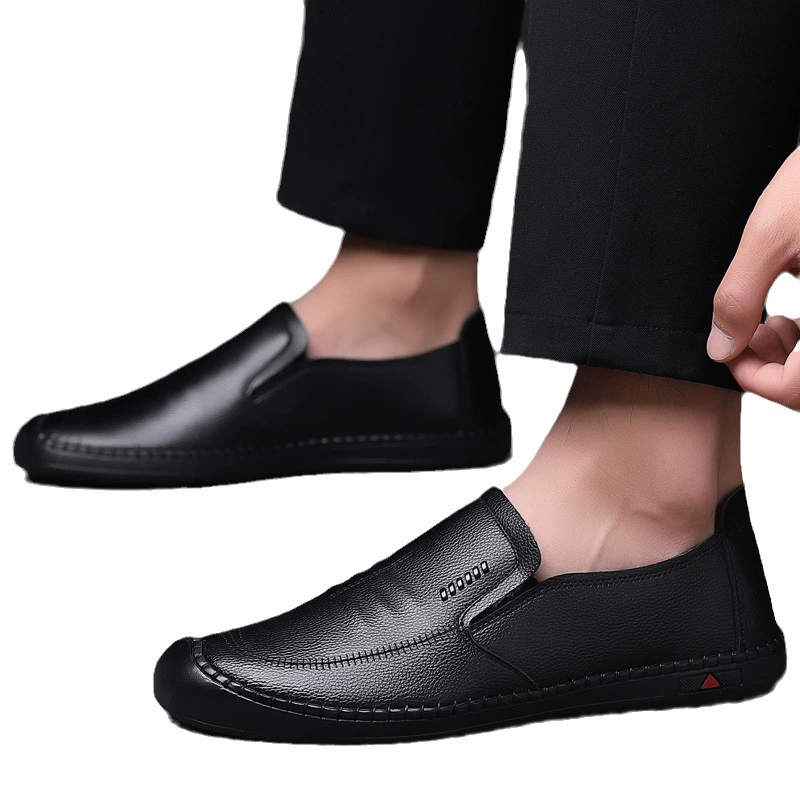 Shoes for leather shoes, men's summer breathable non-slip work casual footwear for leisure, genuine leather, soft sole