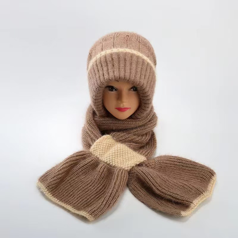 Sciarpa invernale in lana lavorata a maglia con calore integrato, sciarpa in velluto antivento, cappello antivento e antineve resistente al freddo_voghion.com