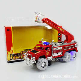 儿童玩具批发万向电动玩具车 音乐灯光明轮消防车可升降
