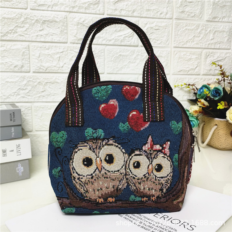 2024 nuevo color de doble cara de dibujos animados de punto bolsa de lona textura de comercio exterior mamá bolsa de compras monedero móvil