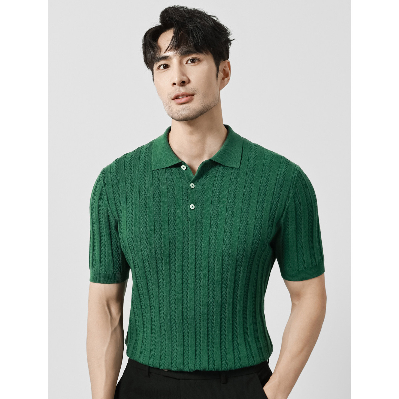 Polo camiseta de punto camiseta de manga corta hombre hueso de pescado estampado antiguo viento delgado camiseta de hielo seda de verano fábrica transfronteriza al por mayor