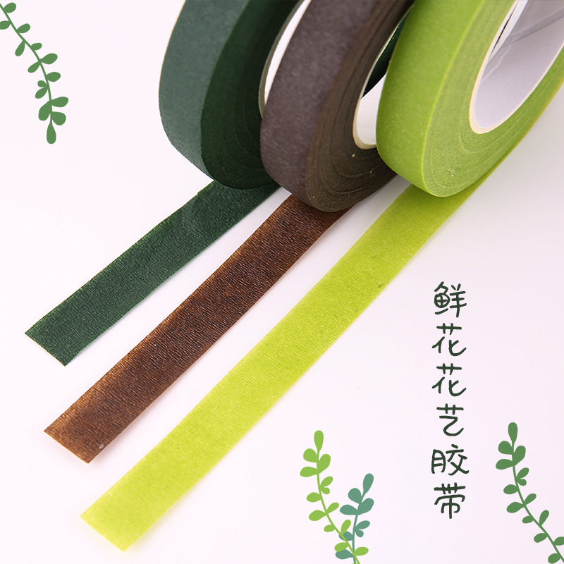 Cinta floral verde luz verde cinta marrón pantalla de seda flor hecha a mano DIY haciendo cinta de papel material de embalaje paquete flor