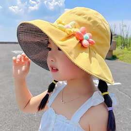 儿童防晒帽夏季薄款女童大檐空顶太阳帽可折叠防紫外线男宝遮阳帽